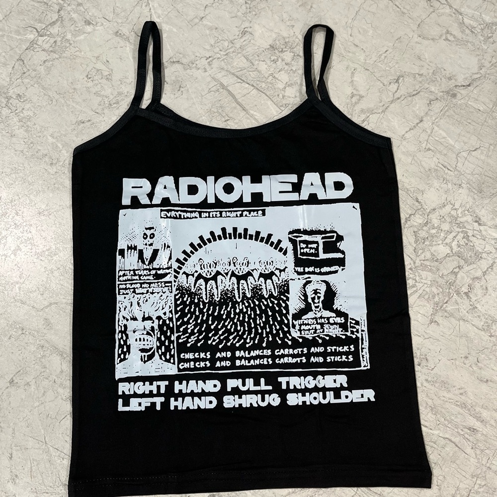 Radiohead Graphic Print Tank Top Tee Shirt Crop Tops